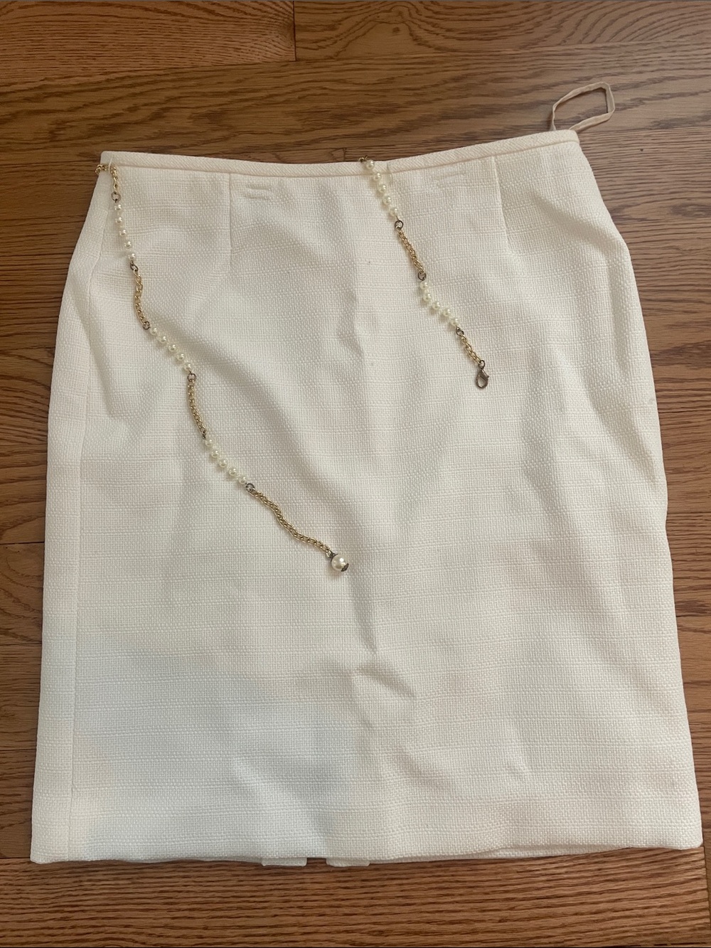 Classic Cream Pencil Skirt with beaded belt— Women’s Tailored Workwear